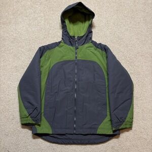 L.L.Bean Jacket Boys Large 14-16 Gray Green Fleece Lined Hooded Ski Snow Winter